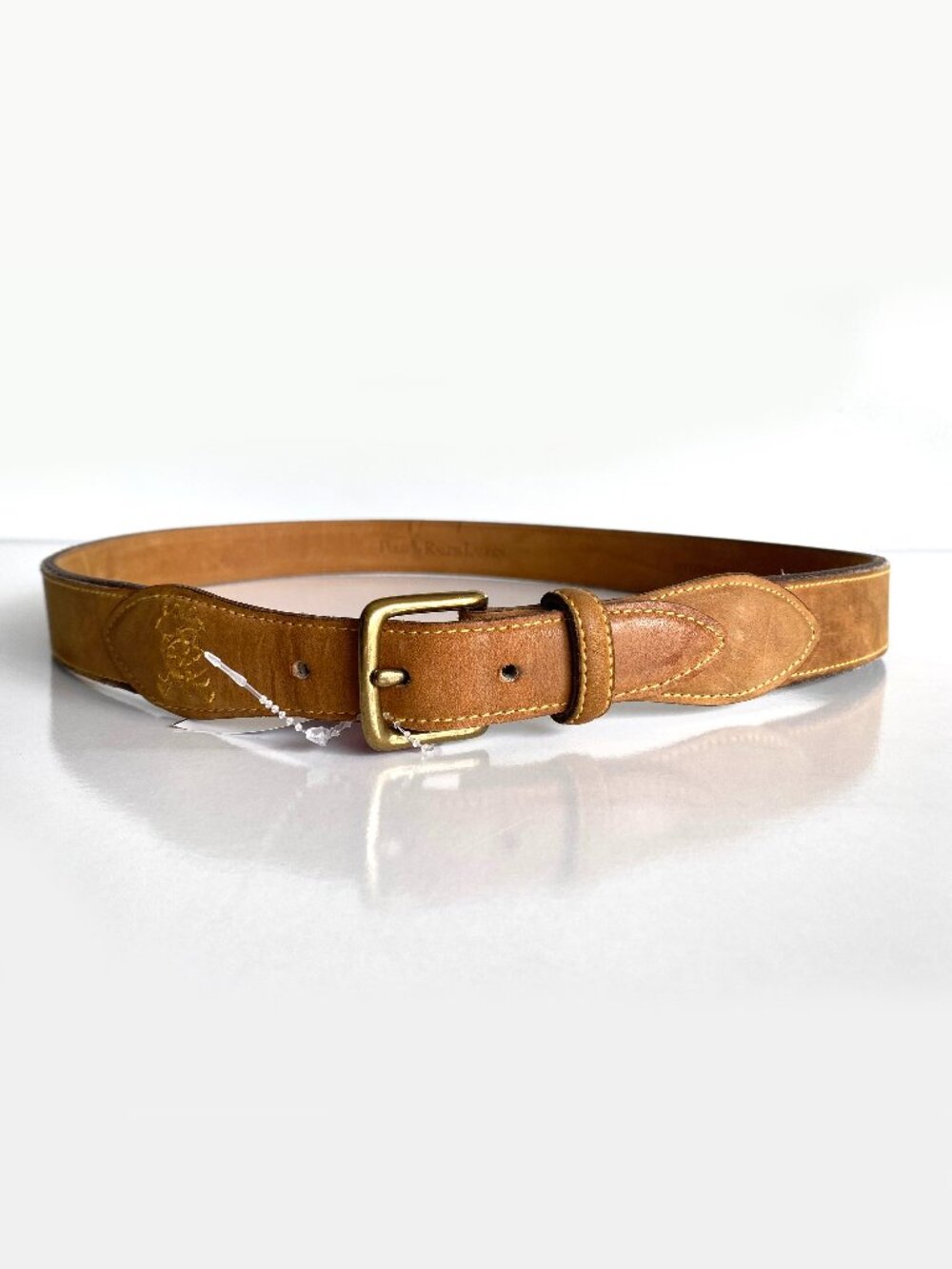 Vintage Polo Ralph Lauren Brown Leather Belt Italy Size 95/38 Polo Player Brass